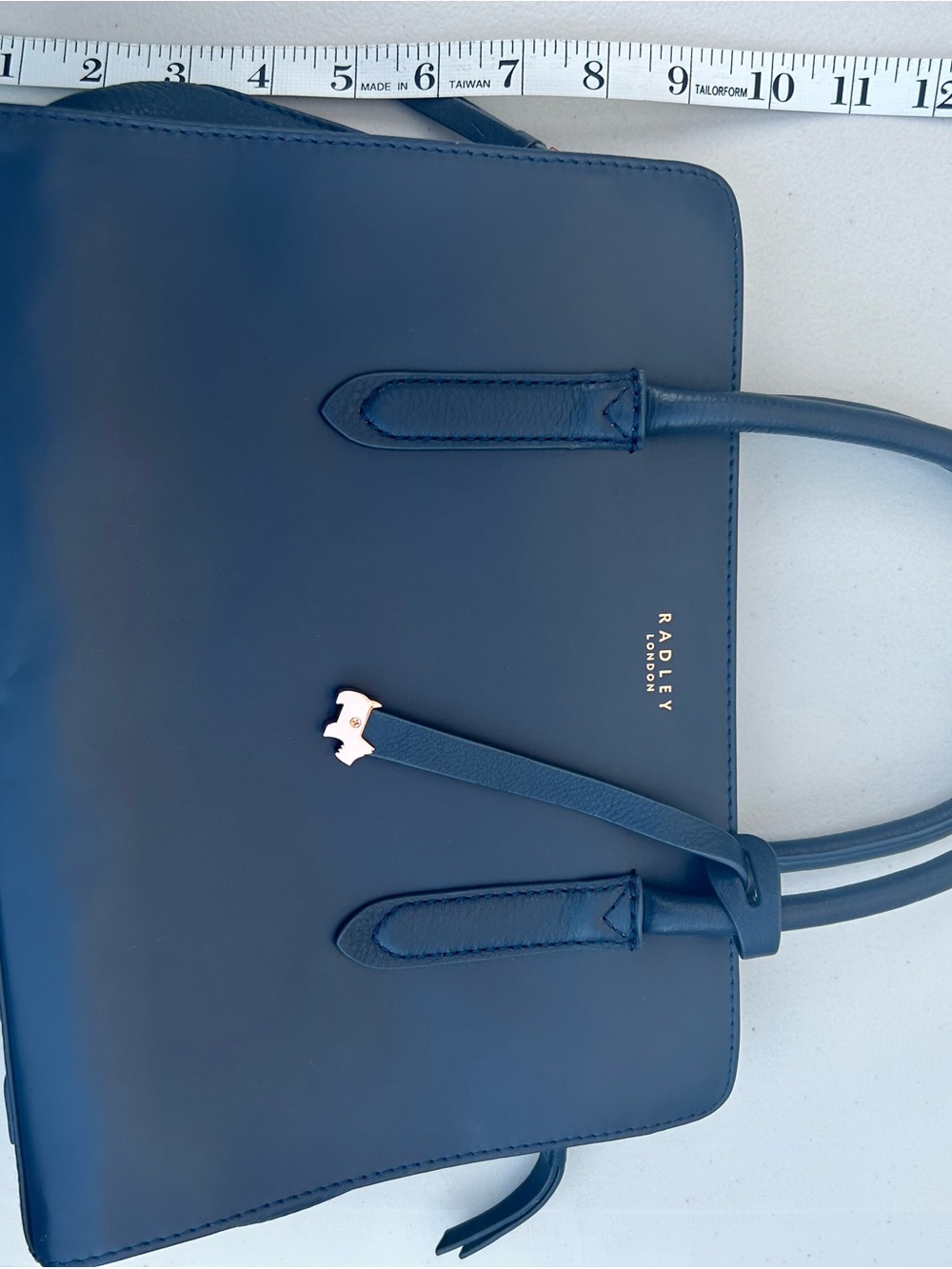 RADLEY LONDON Navy Leather Satchel with Gold Scottie Charm - Picture 3 of 7